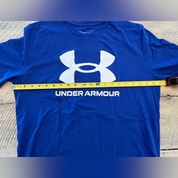 Under Armour T-Shirt Men Large Blue Excellent Graphic Logo Short Sleeve Tee - Picture 4 of 4